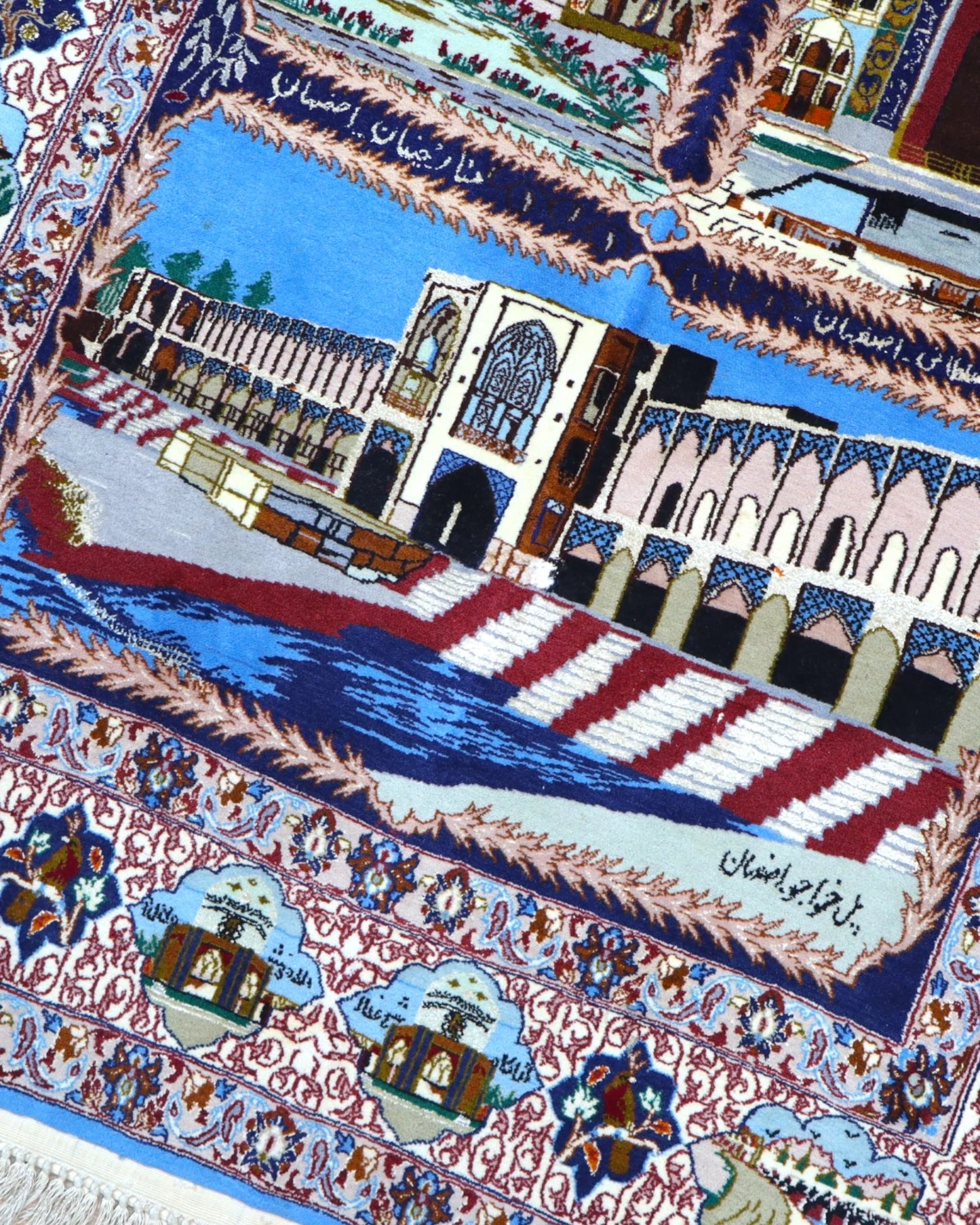 Tappeto Persiano Isfahan 160x107 cm Blu Beige Medaglione