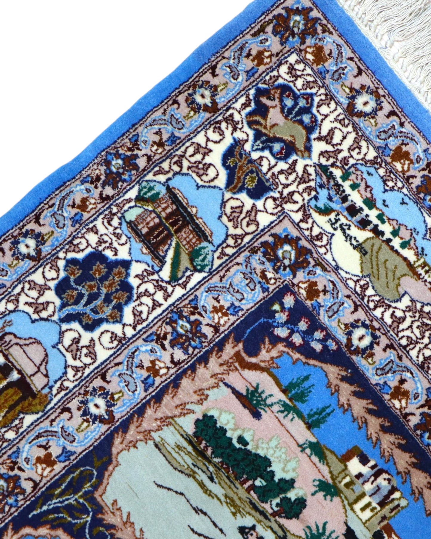 Tappeto Persiano Isfahan 160x107 cm Blu Beige Medaglione