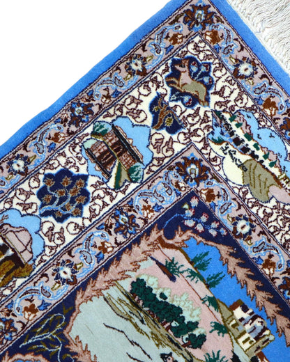 Tappeto Persiano Isfahan 160x107 cm Blu Beige Medaglione