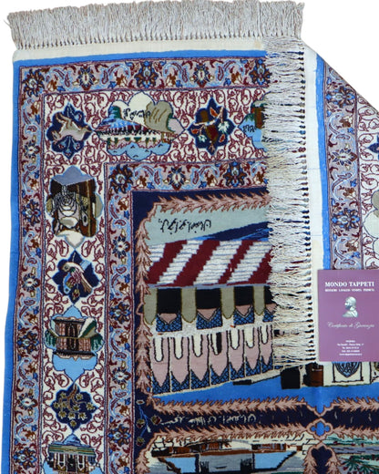 Tappeto Persiano Isfahan 160x107 cm Blu Beige Medaglione
