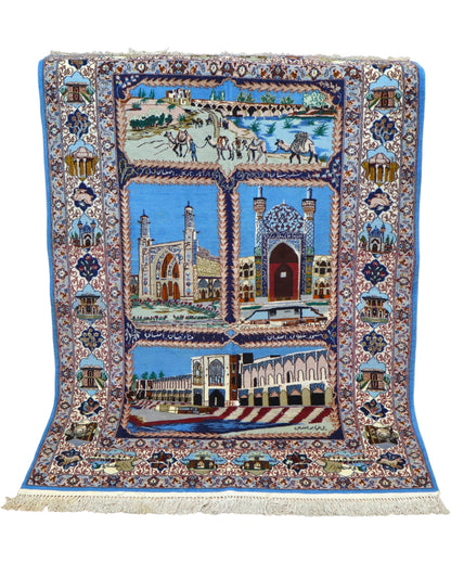 Tappeto annodato a mano Isfahan 160x107 cm con medaglione centrale