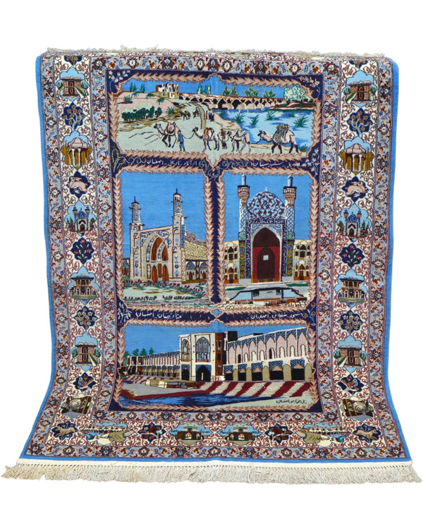 Tappeto annodato a mano Isfahan 160x107 cm con medaglione centrale