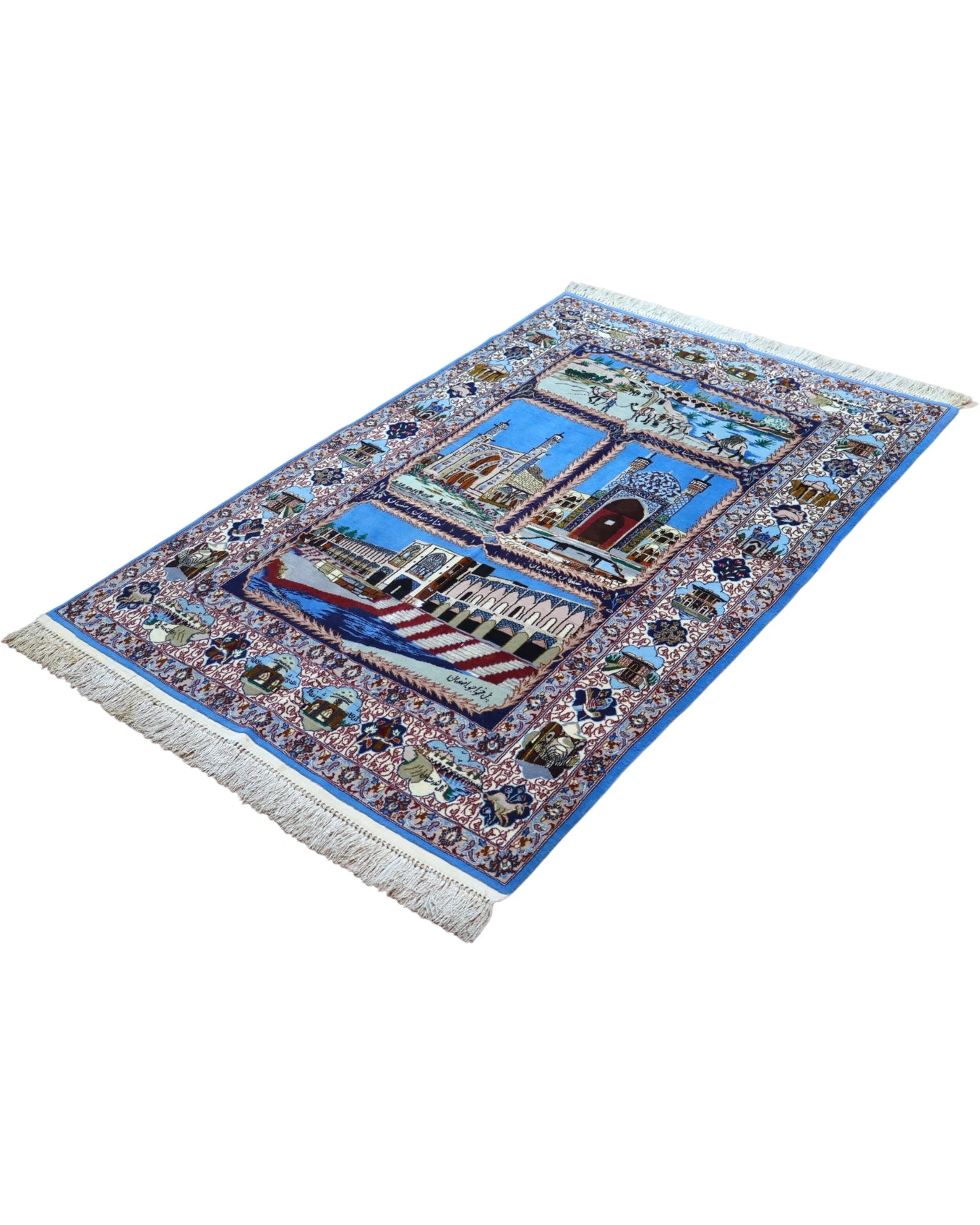 Tappeto artigianale Isfahan 160x107 cm blu beige per sala