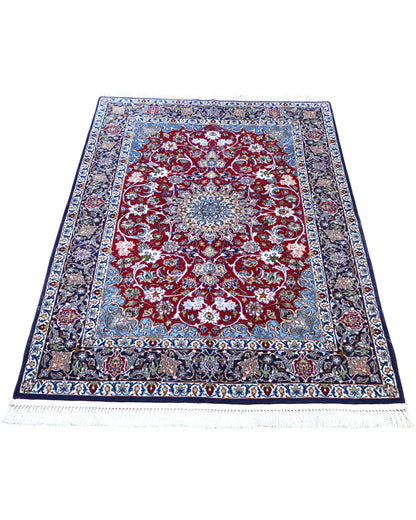 Elegante tappeto 170x110 cm Isfahan rosso con medaglione centrale per ingresso
