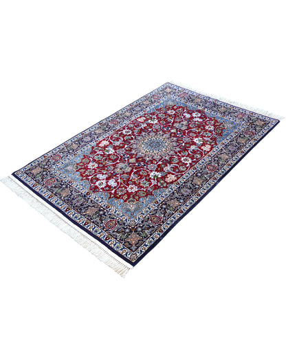 Tappeto artigianale 170x110 cm rosso e blu Persiano in camera da letto