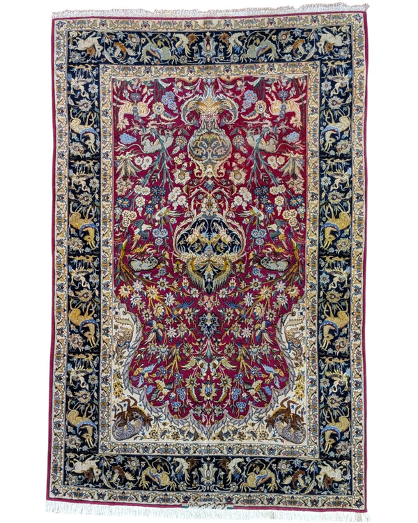 Tappeto persiano Isfahan 173x110cm rosso e blu in soggiorno elegante.