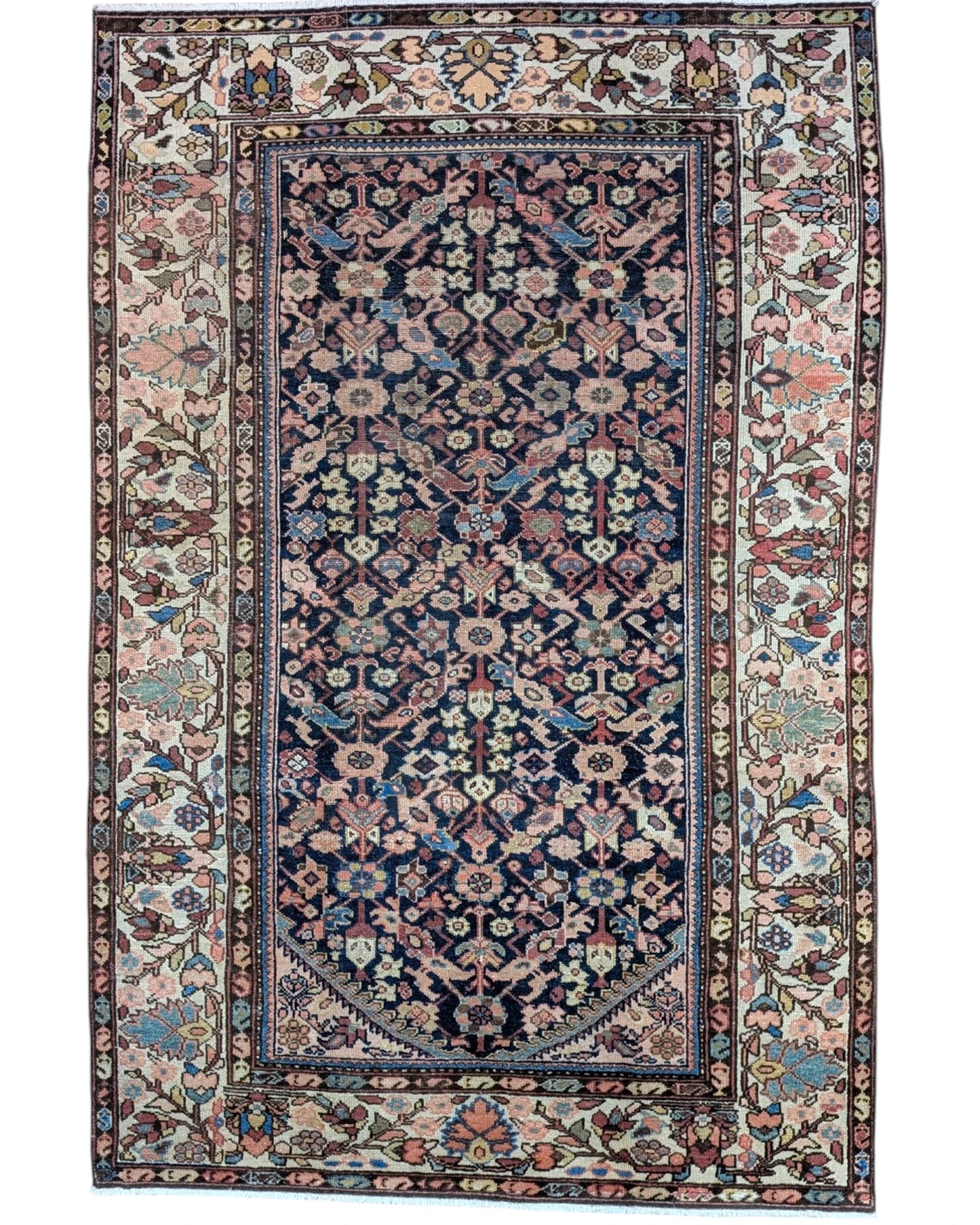 Tappeto persiano Malayer 225x148 cm blu notte per soggiorno elegante