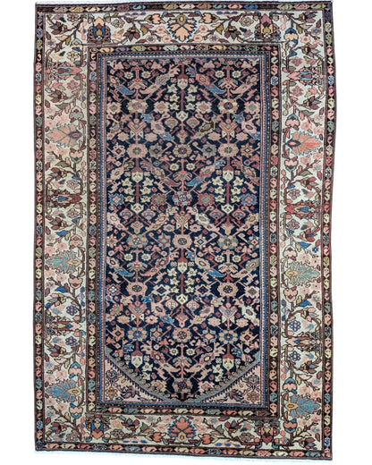 Tappeto persiano Malayer 225x148 cm blu notte per soggiorno elegante