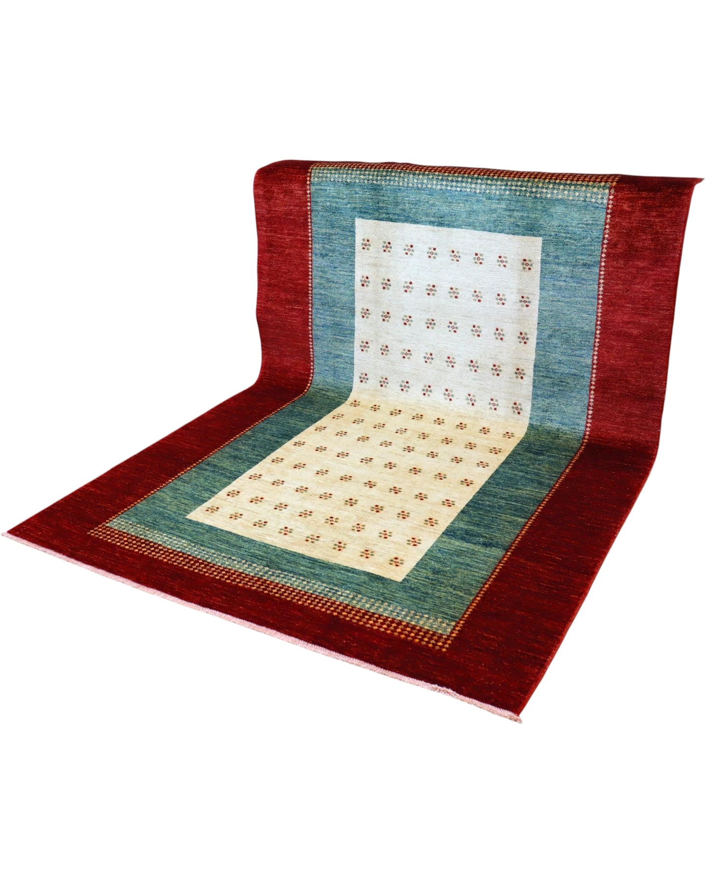 Tappeto Persiano Moderno 270x185 cm Rosso Blu e Avorio Geometrico