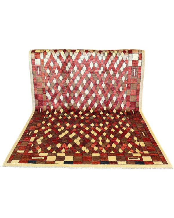 Tappeto persiano moderno 271x187 cm in lana bordeaux per zona living raffinata.
