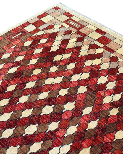 Tappeto in lana 271x187 cm tortora e rosa antico per ambiente contemporaneo.