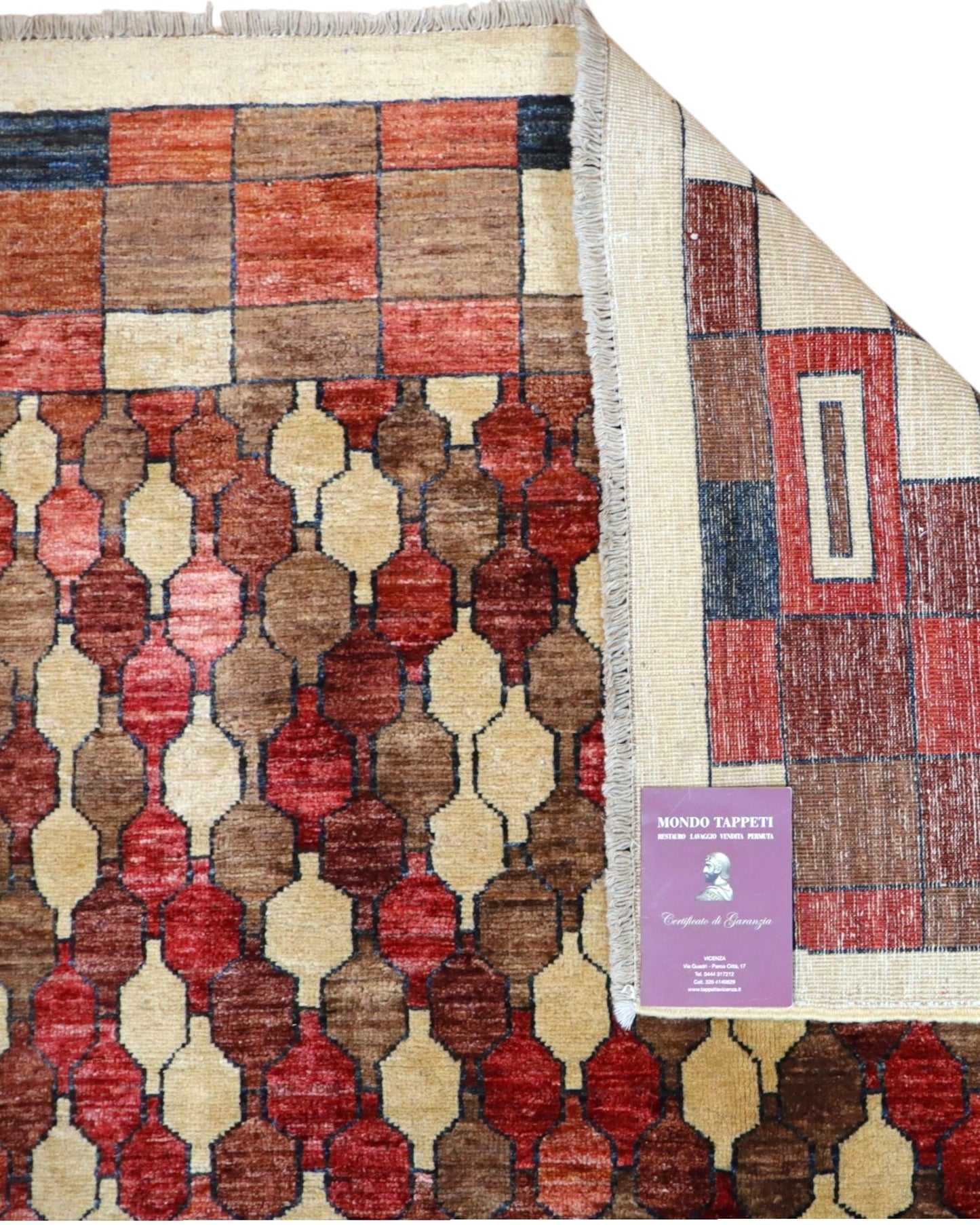 Tappeto Persiano Moderno 271x187 cm Bordeaux e Beige Geometrico
