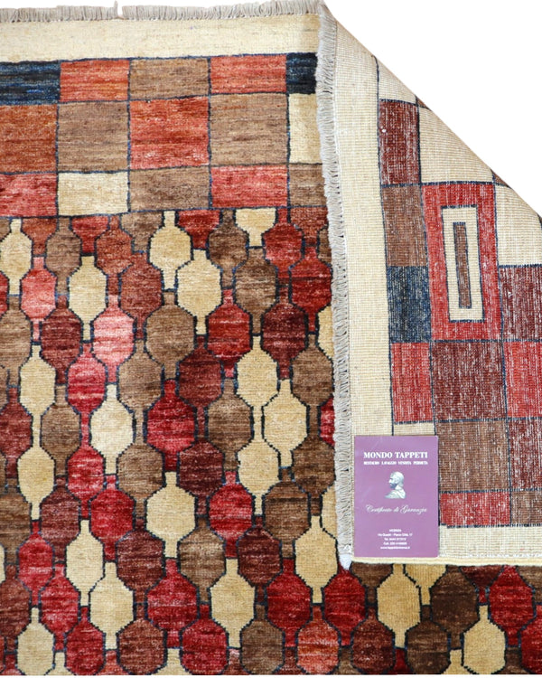 Tappeto Persiano Moderno 271x187 cm Bordeaux e Beige Geometrico