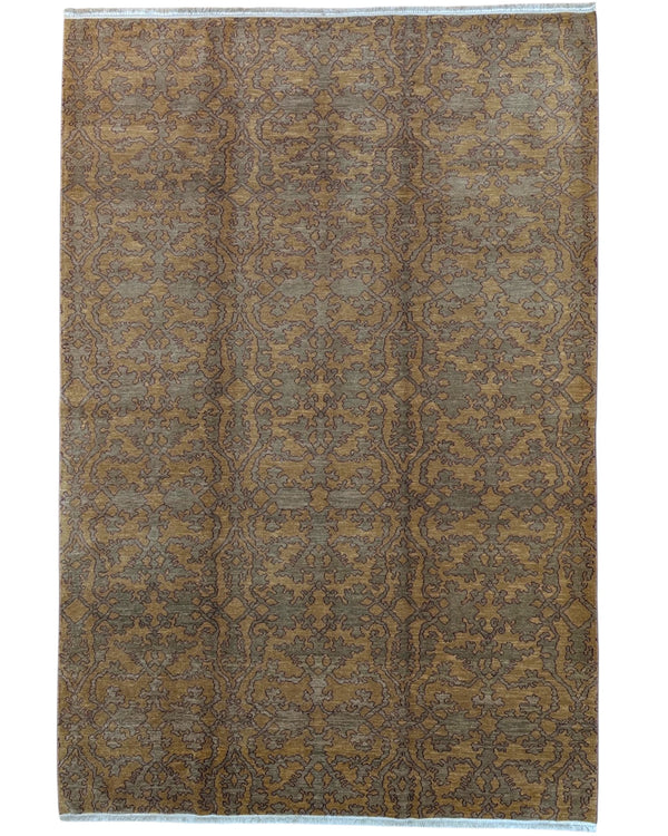 Tappeto 283x193 cm tortora e marrone con motivo floreale per soggiorno elegante.