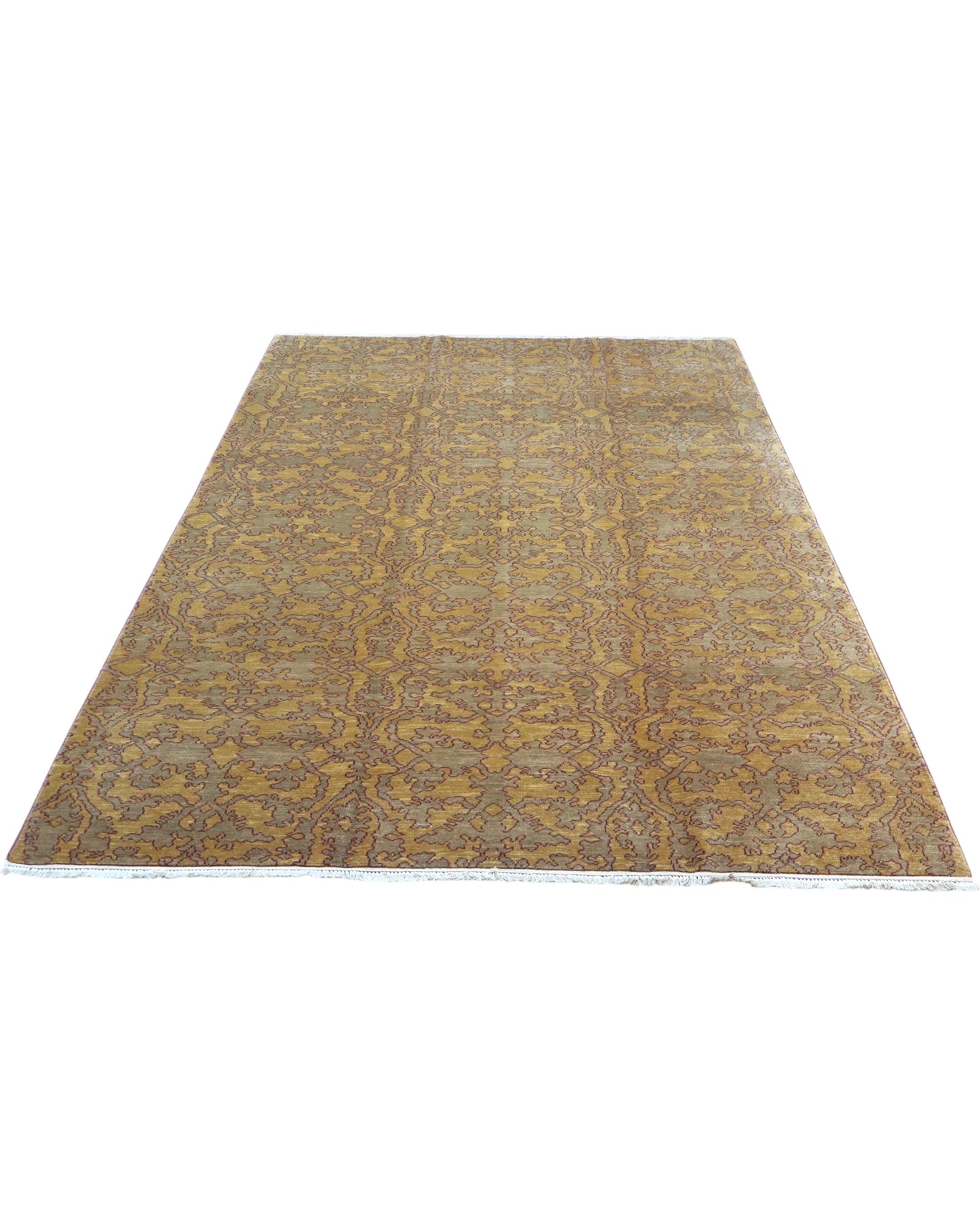 Tappeto persiano moderno 283x193 cm grigio caldo e tortora per sala da pranzo.