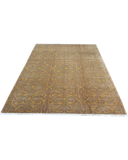 Tappeto persiano moderno 283x193 cm grigio caldo e tortora per sala da pranzo.