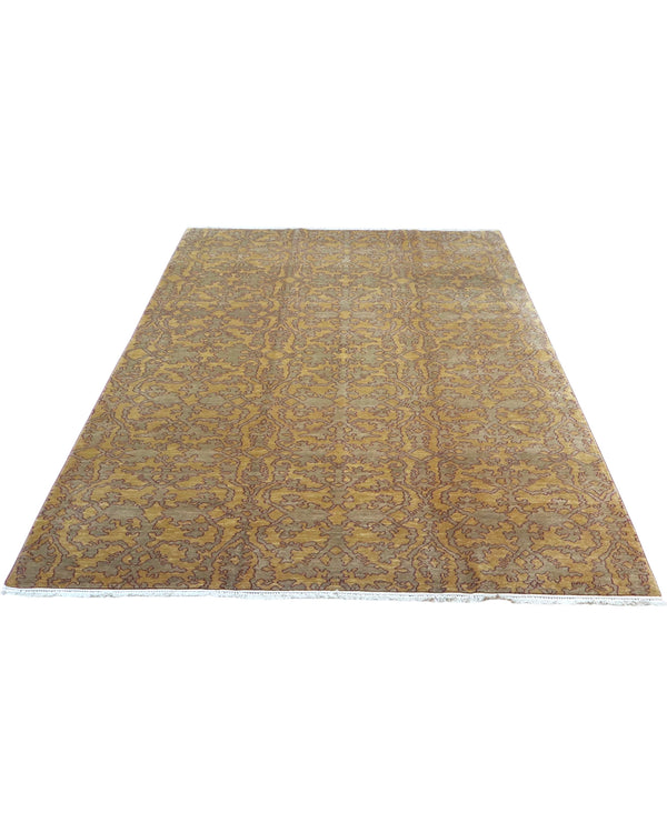 Tappeto persiano moderno 283x193 cm grigio caldo e tortora per sala da pranzo.