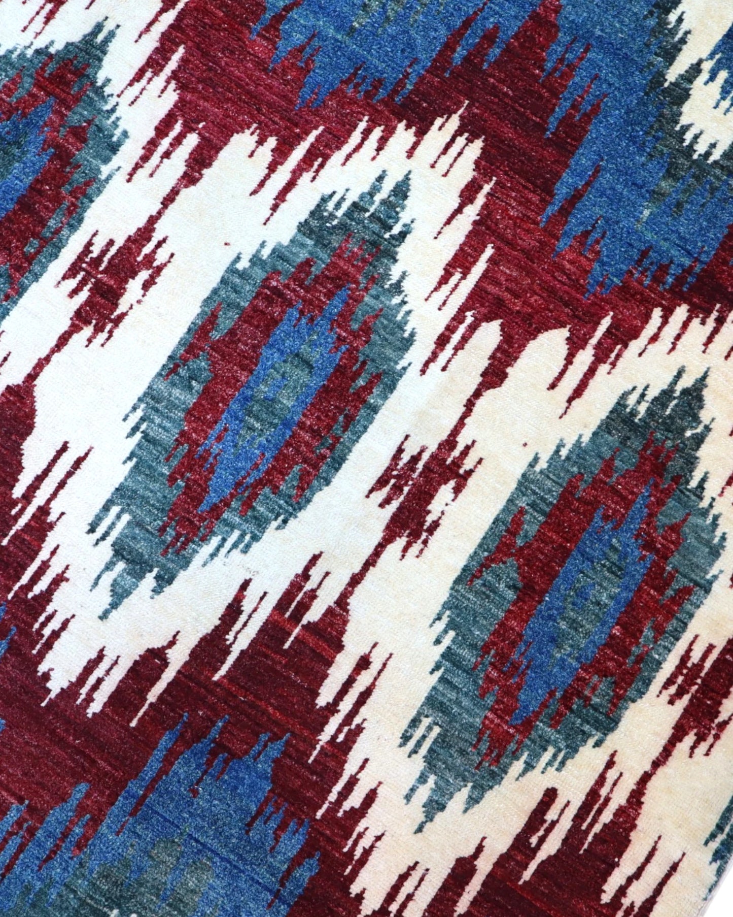 Tappeto Persiano Moderno 283x232 cm Blu e Bordeaux Geometrico