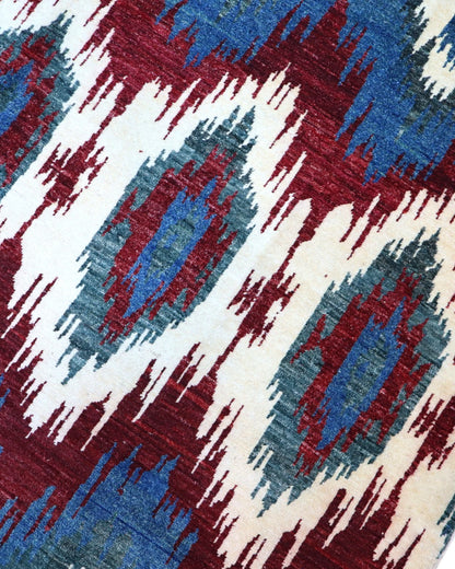 Tappeto Persiano Moderno 283x232 cm Blu e Bordeaux Geometrico