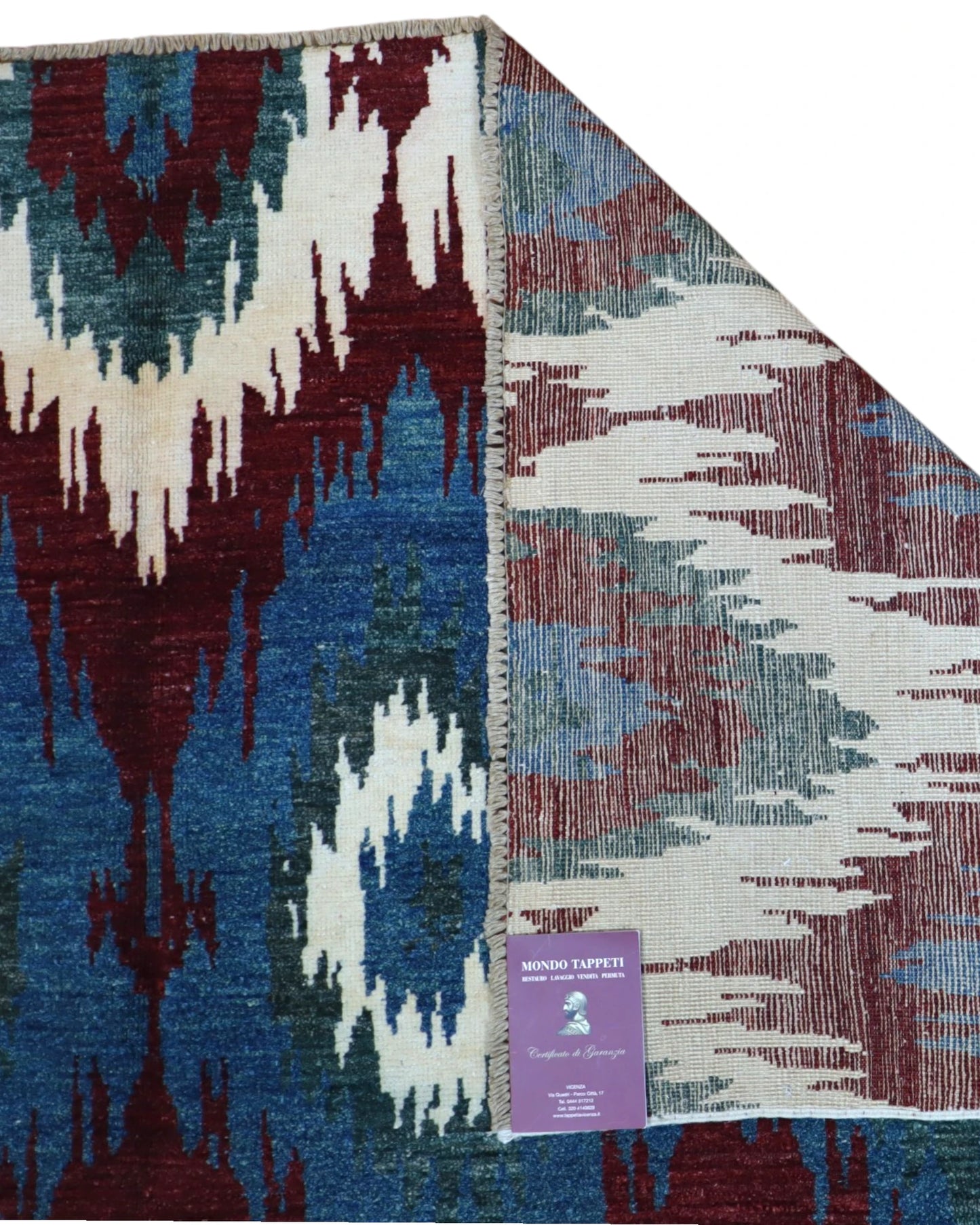 Tappeto Persiano Moderno 283x232 cm Blu e Bordeaux Geometrico