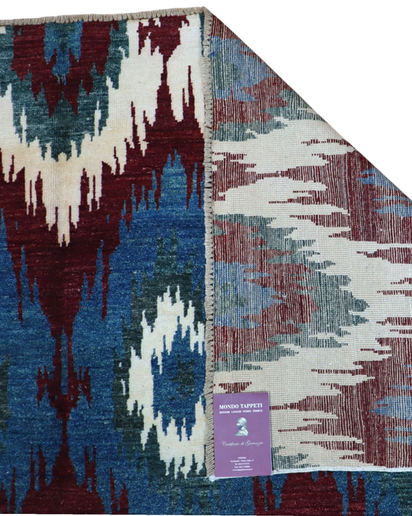 Tappeto Persiano Moderno 283x232 cm Blu e Bordeaux Geometrico