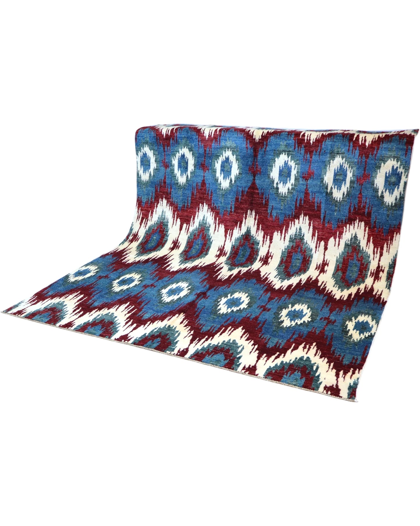Tappeto Persiano Moderno 283x232 cm Blu e Bordeaux Geometrico