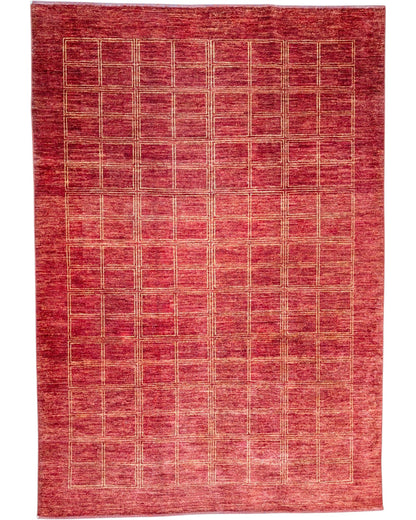 Tappeto 285x197 cm rosso lampone con motivo geometrico per soggiorno elegante.