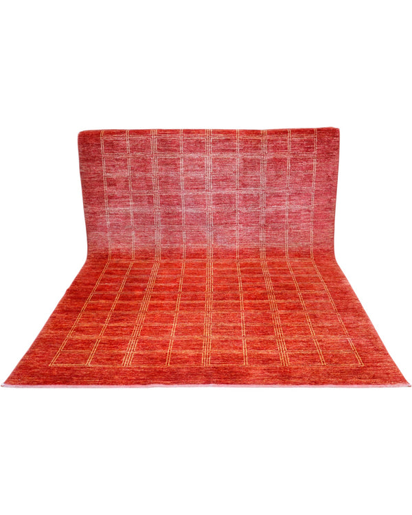 Tappeto persiano moderno 285x197 cm in lana rosso e beige per camera raffinata.