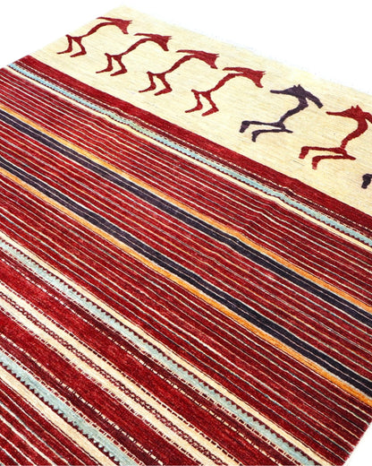 Tappeto Persiano Moderno 287x195 cm Bordeaux e Avorio Geometrico