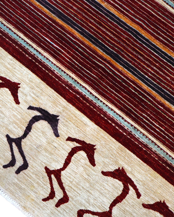 Tappeto Persiano Moderno 287x195 cm Bordeaux e Avorio Geometrico