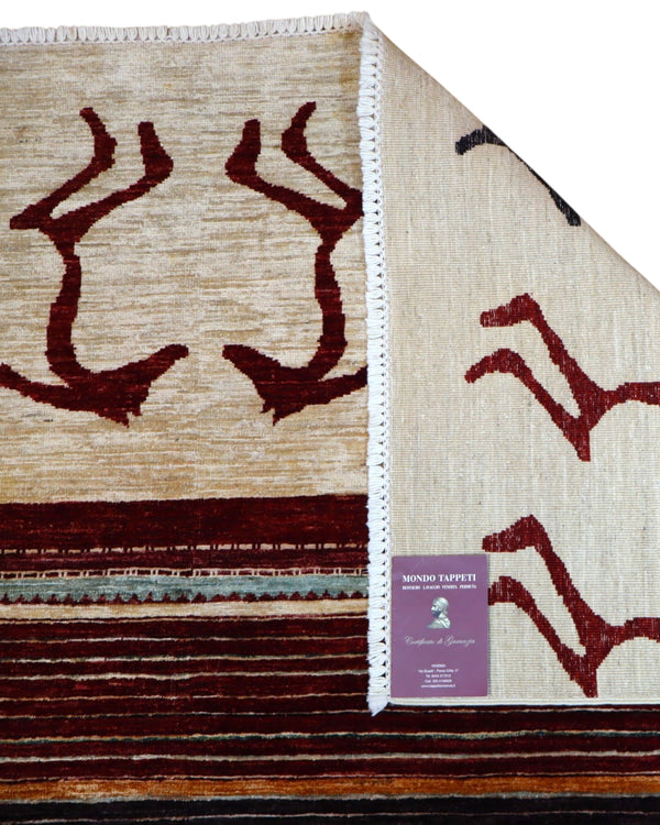 Tappeto Persiano Moderno 287x195 cm Bordeaux e Avorio Geometrico