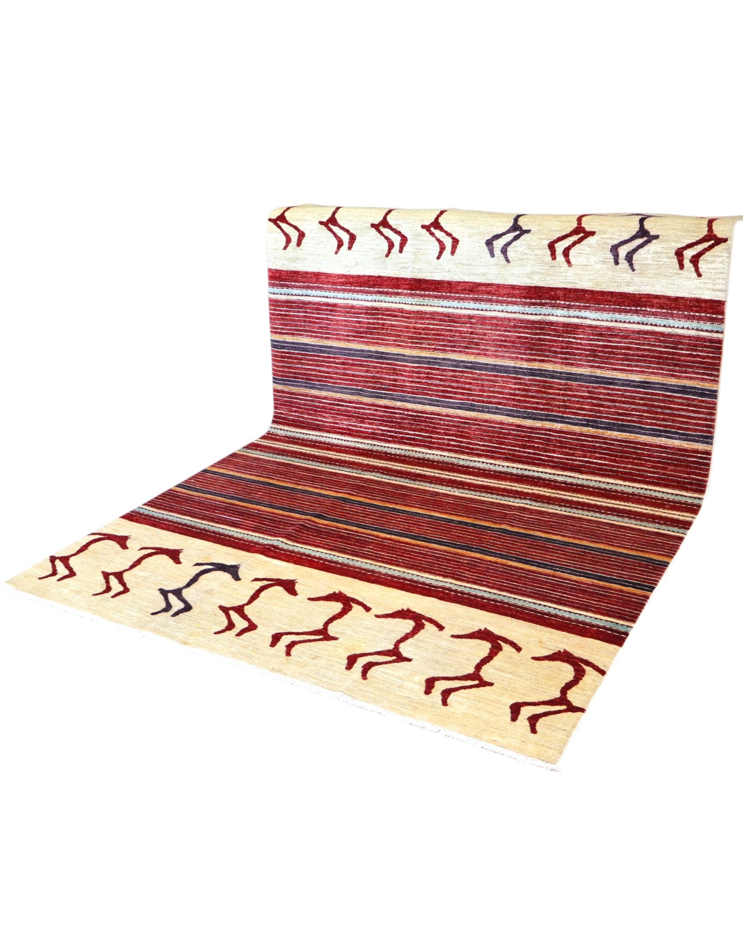 Tappeto elegante 287x195 cm avorio e bordeaux per studio contemporaneo.