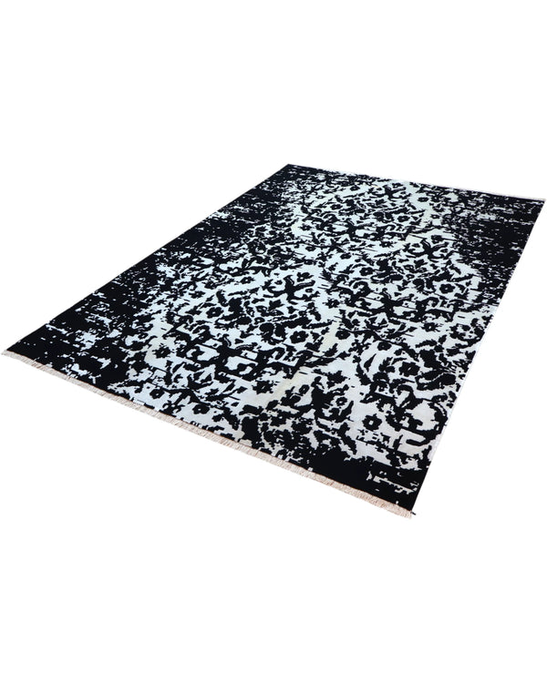 Tappeto elegante 292x202 cm nero con effetto consumato per sala da pranzo.