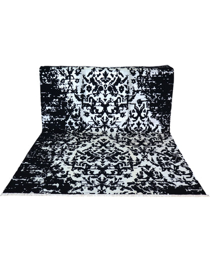 Tappeto 292x202 cm nero e avorio con motivo vintage per soggiorno elegante.