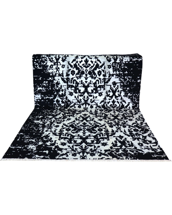 Tappeto 292x202 cm nero e avorio con motivo vintage per soggiorno elegante.