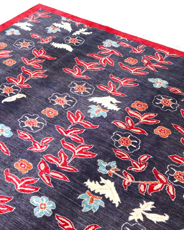 Tappeto Persiano Moderno 292x216 cm Blu Notte e Rosso Floreale