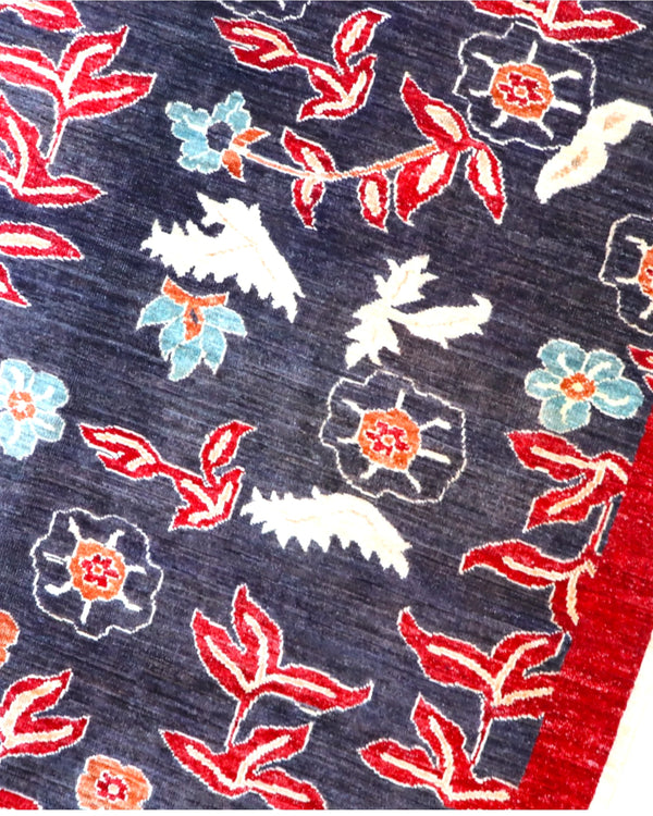 Tappeto Persiano Moderno 292x216 cm Blu Notte e Rosso Floreale