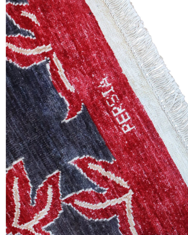 Tappeto Persiano Moderno 292x216 cm Blu Notte e Rosso Floreale