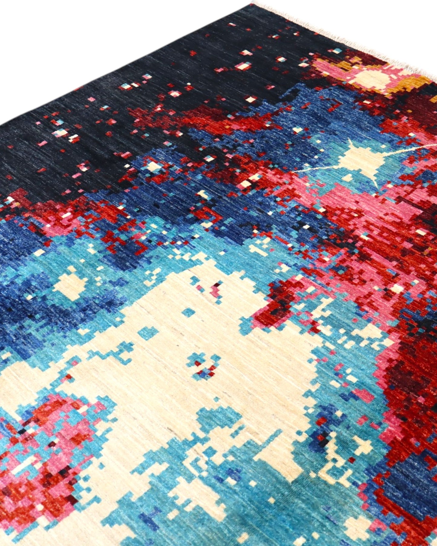 Tappeto Persiano Moderno 295x207 cm Nero Blu e Rosso Astratto