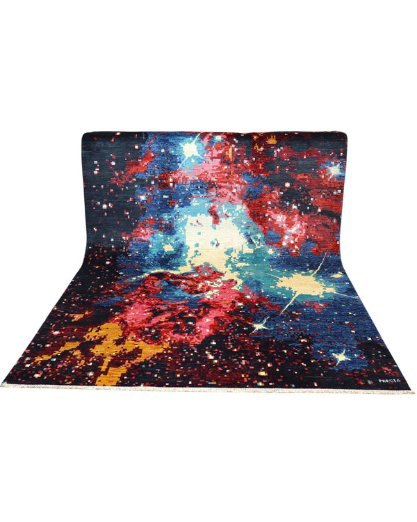 Tappeto persiano moderno 295x207 cm in lana nero e blu per zona living raffinata.