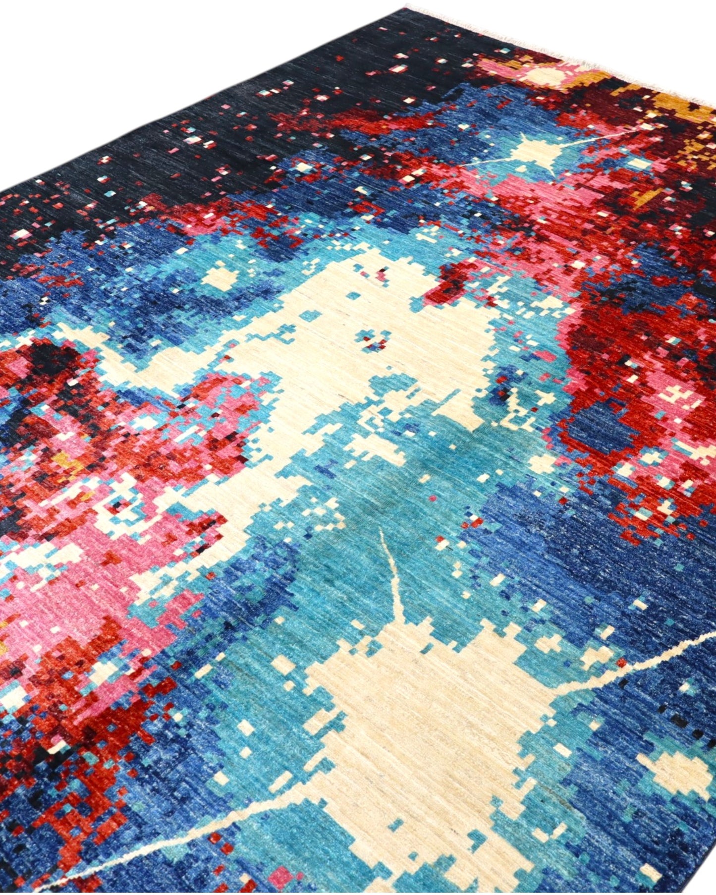 Tappeto Persiano Moderno 295x207 cm Nero Blu e Rosso Astratto