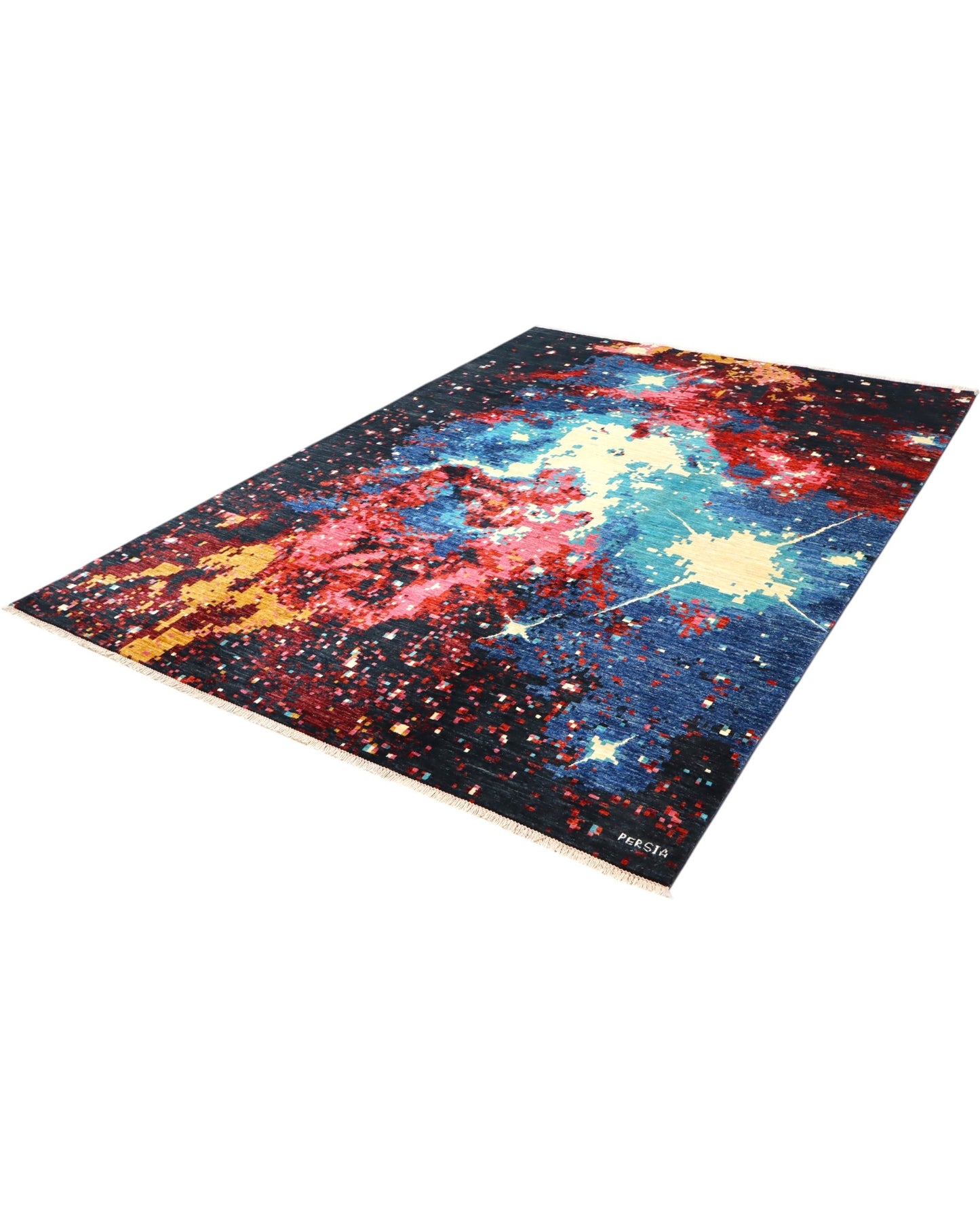 Tappeto per soggiorno 295x207 cm nero blu e rosso in stile persiano moderno.