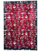 Tappeto 296x204 cm fucsia e blu con motivo floreale per soggiorno elegante.