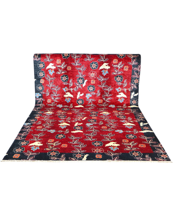 Tappeto persiano moderno 296x204 cm in lana fucsia per zona living raffinata.