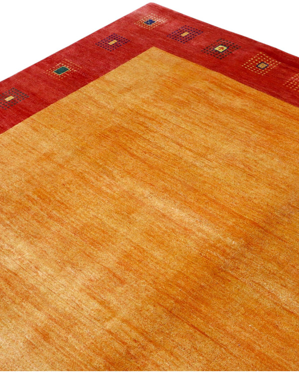 Tappeto in lana 297x200 cm con dettagli blu verdi e gialli per ambiente contemporaneo.