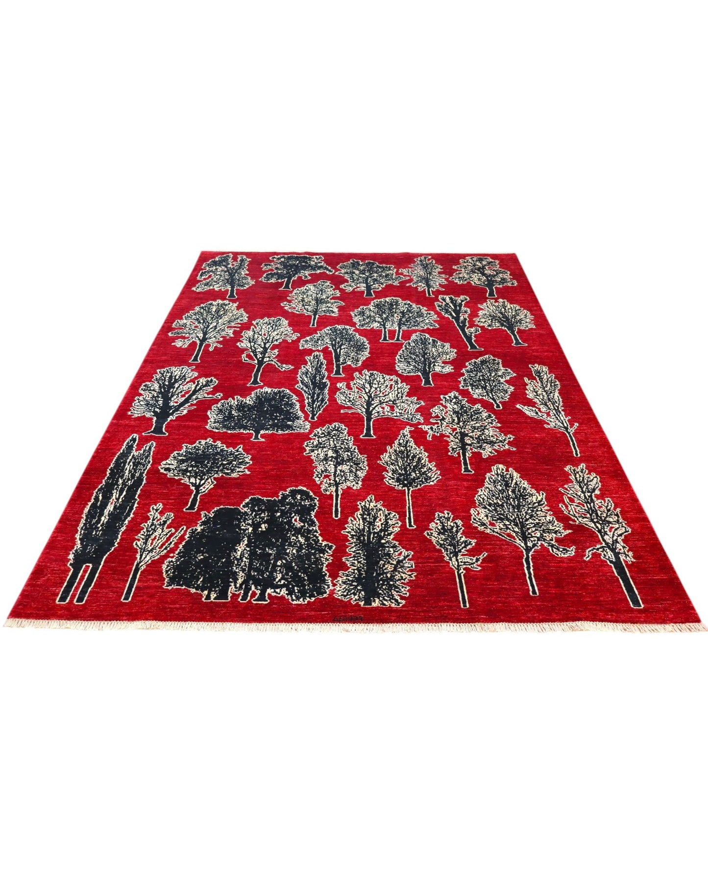 Tappeto elegante 297x205 cm con alberi grigi e neri per grandi spazi interni.