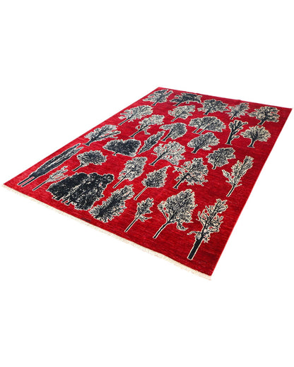 Tappeto Persiano Moderno 297x205 cm Fucsia con Alberi Stilizzati