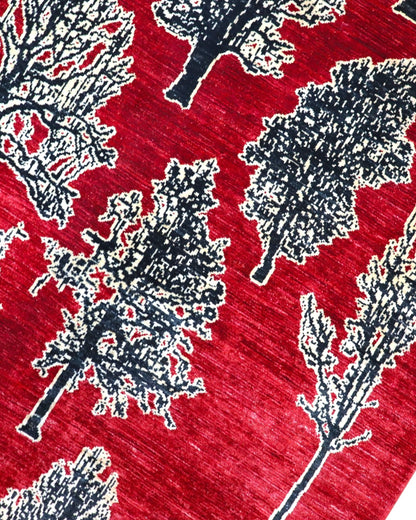 Tappeto Persiano Moderno 297x205 cm Fucsia con Alberi Stilizzati