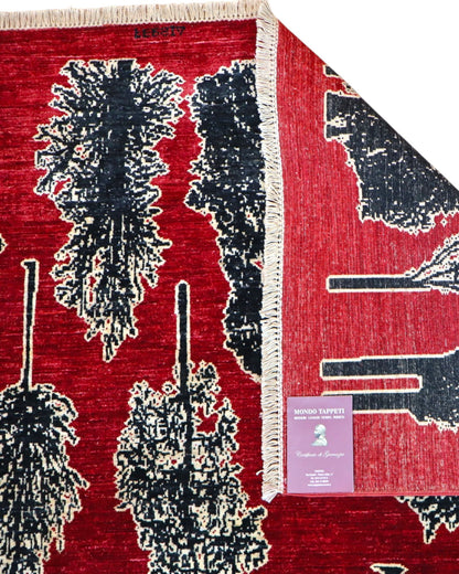 Tappeto Persiano Moderno 297x205 cm Fucsia con Alberi Stilizzati