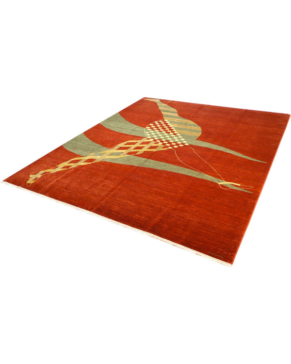 Tappeto 297x247 cm avorio verde e rosso per ambiente moderno e ricercato.